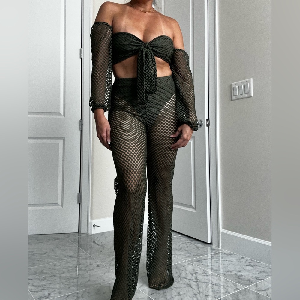 Stylish Olive Green Mesh Jumpsuit